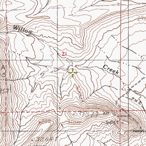 Topographic Map of Burnt Willow Spring, OR
