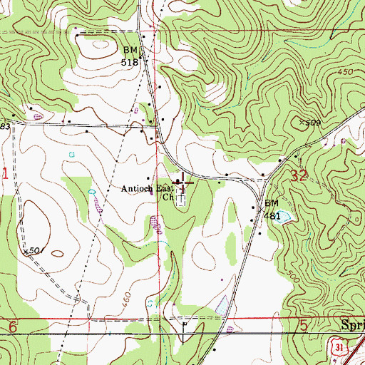 Topographic Map of Antioch East Church, AL