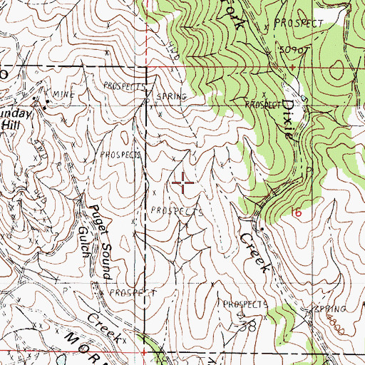 Topographic Map of Tuesday Gulch, OR