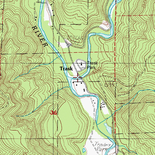 Topographic Map of Trask, OR