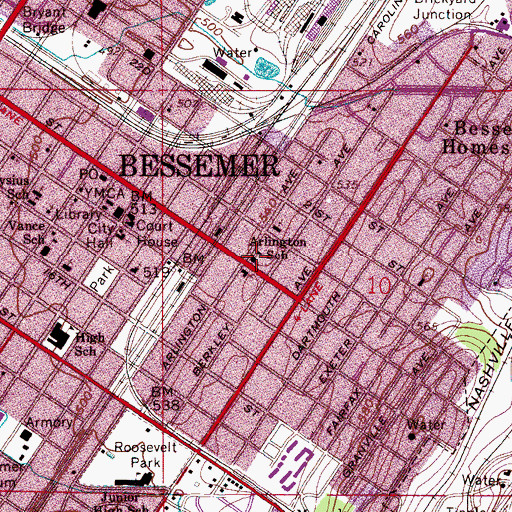 Topographic Map of Arlington Elementary School (historical), AL