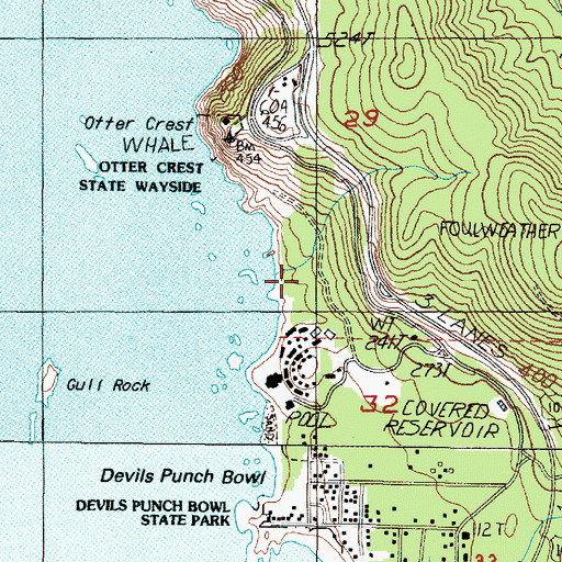 Topographic Map of Otter Crest Rest Area, OR