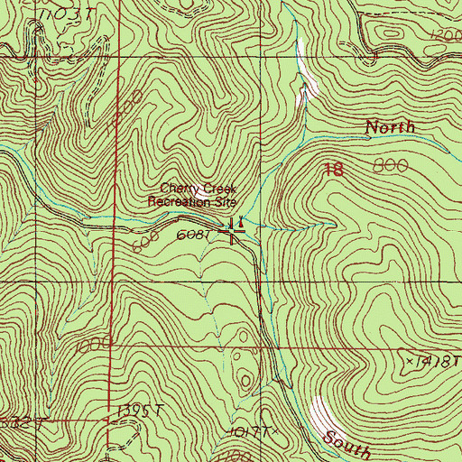 Topographic Map of Cherry Creek Recreation Site, OR