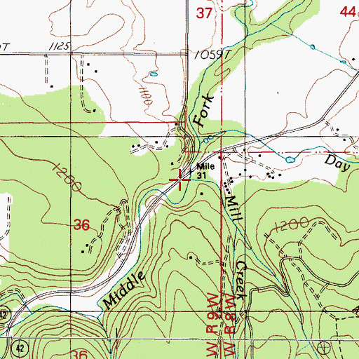 Topographic Map of Mill Creek, OR