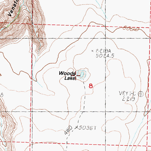 Topographic Map of Woods Lake, OR