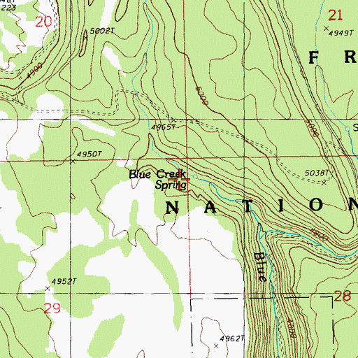 Topographic Map of Blue Creek Spring, OR