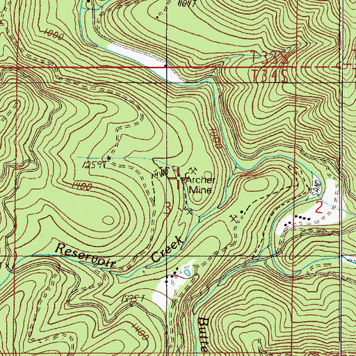 Topographic Map of Archer Mine, OR