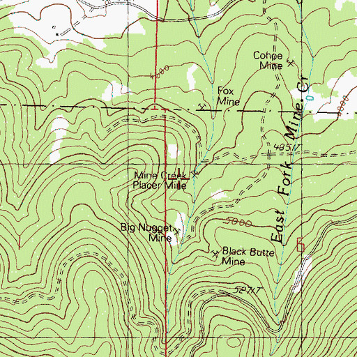 Topographic Map of Mine Creek Placer Mine, OR