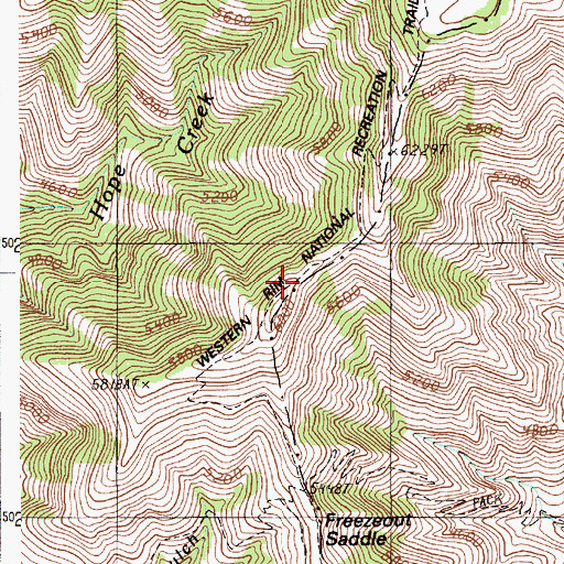 Topographic Map of Western Rim National Recreation Trail, OR
