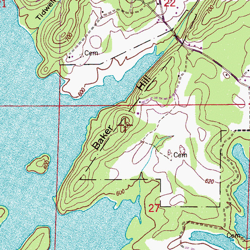 Topographic Map of Baker Hill, AL
