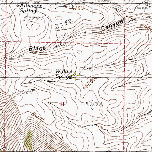 Topographic Map of Willow Spring, OR