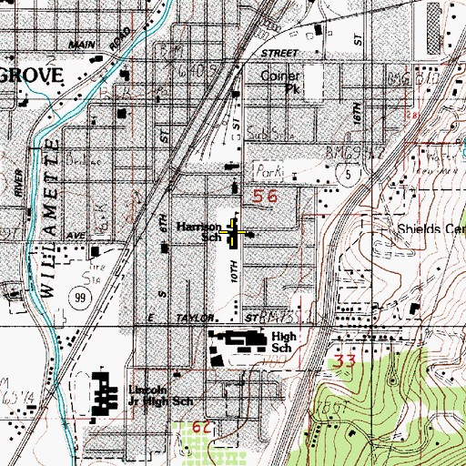 Topographic Map of Harrison Elementary School, OR
