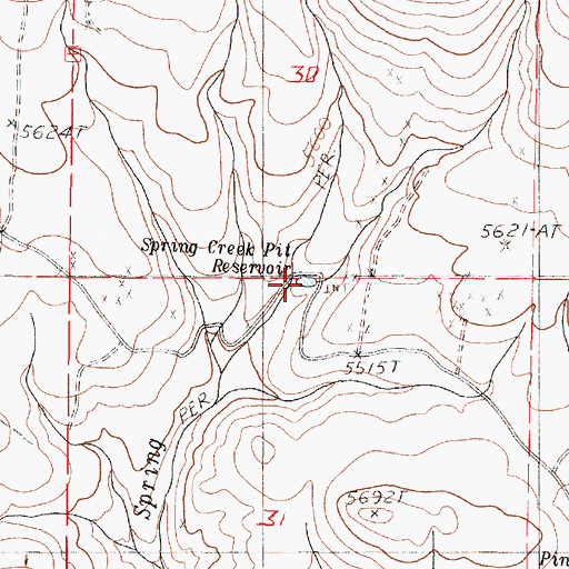 Topographic Map of Spring Creek Pit Reservoir, OR