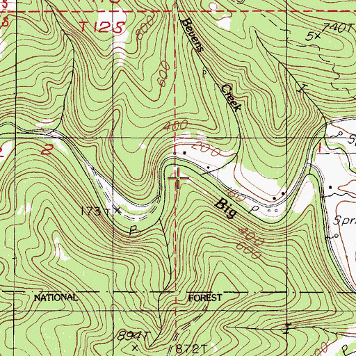 Topographic Map of Bevens Creek, OR