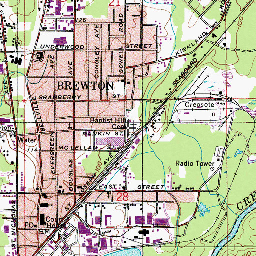 Topographic Map of Baptist Hill Cemetery, AL