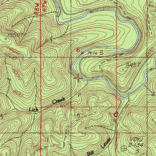 Topographic Map of Lick Creek, OR