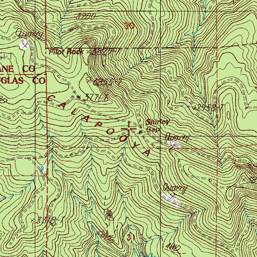 Topographic Map of Shirley Gap, OR