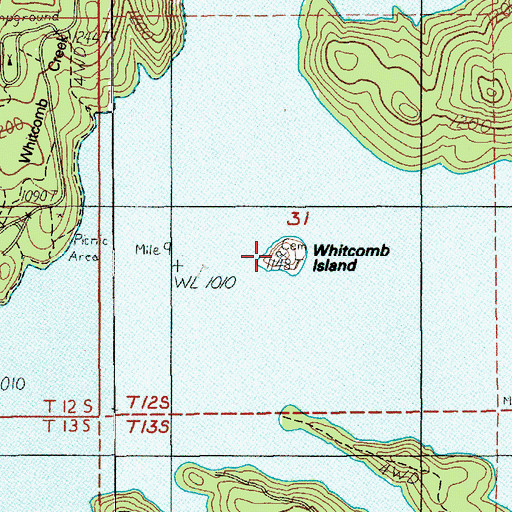 Topographic Map of Whitcomb Island Cemetery, OR
