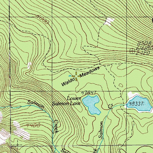 Topographic Map of Waldo Meadows, OR