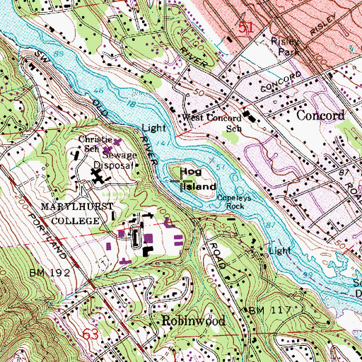 Topographic Map of Hog Island, OR