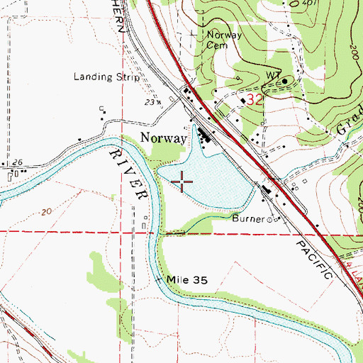 Topographic Map of Myrtle Point Log Pond, OR