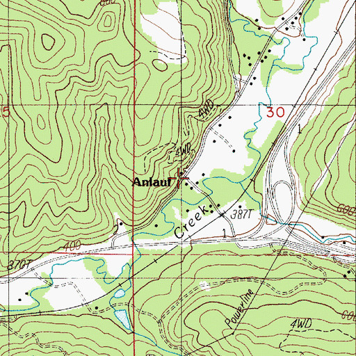 Topographic Map of Anlauf, OR