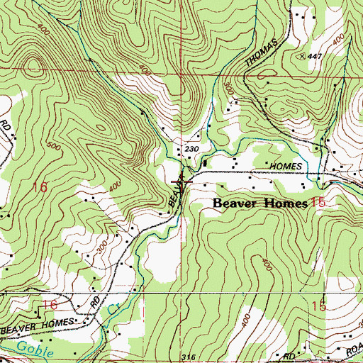 Topographic Map of Beaver Homes, OR