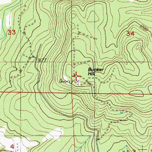 Topographic Map of Bunker Hill, OR