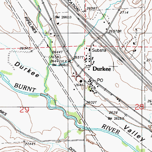 Topographic Map of Durkee, OR