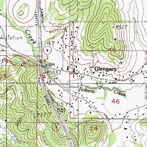 Topographic Map of Glengary, OR