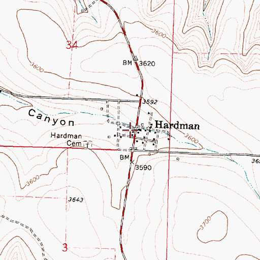 Topographic Map of Hardman (historical), OR