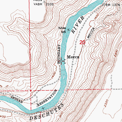 Topographic Map of Mecca, OR