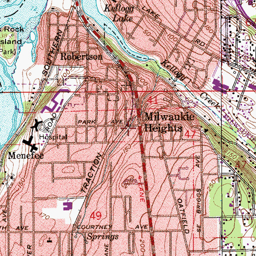 Topographic Map of Milwaukie Heights, OR