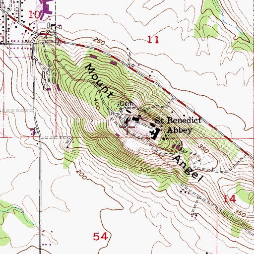 Topographic Map of Mount Angel, OR