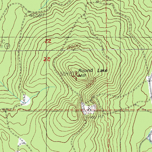 Topographic Map of Round Lake Hill, OR
