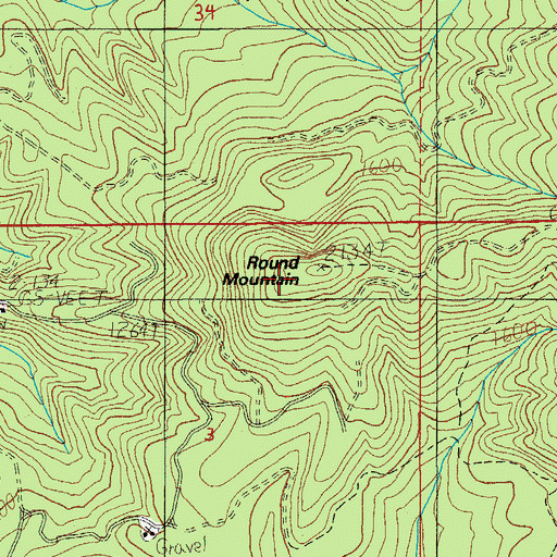 Topographic Map of Round Mountain, OR