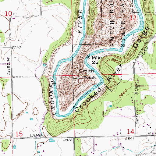 Topographic Map of Smith Rock, OR