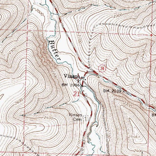 Topographic Map of Vinson (historical), OR