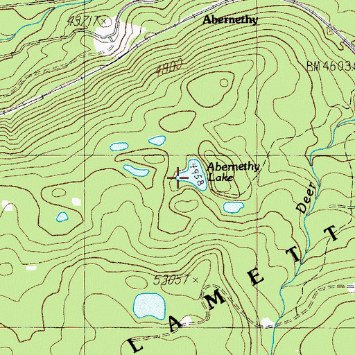 Topographic Map of Abernethy Lake, OR