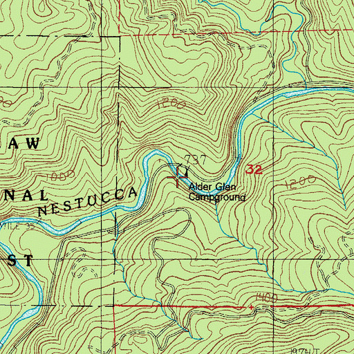 Topographic Map of Alder Glen Campground, OR