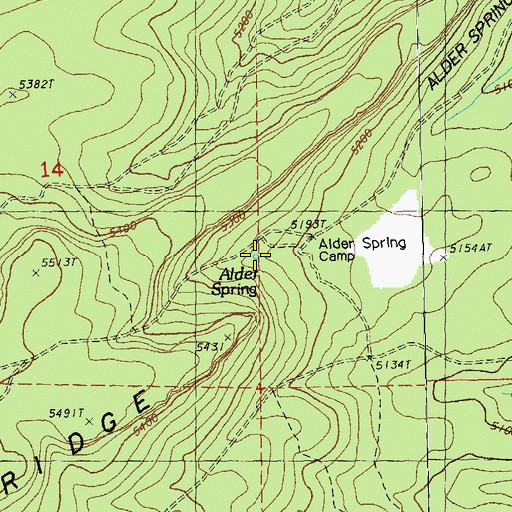 Topographic Map of Alder Spring, OR
