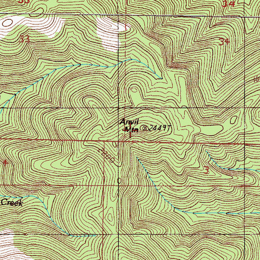 Topographic Map of Anvil Mountain, OR