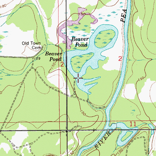 Topographic Map of Beaver Pond, AL