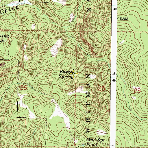 Topographic Map of Barrel Spring, OR