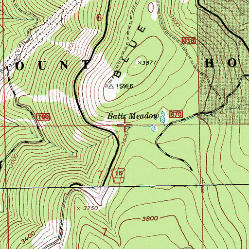 Topographic Map of Batts Meadow, OR