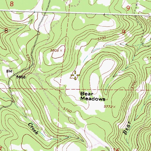 Topographic Map of Bear Meadows, OR
