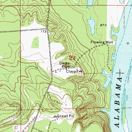 Topographic Map of Becks Cemetery, AL