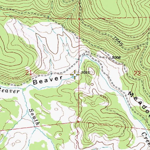 Topographic Map of Beaver Meadows, OR