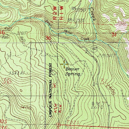Topographic Map of Beaver Spring, OR