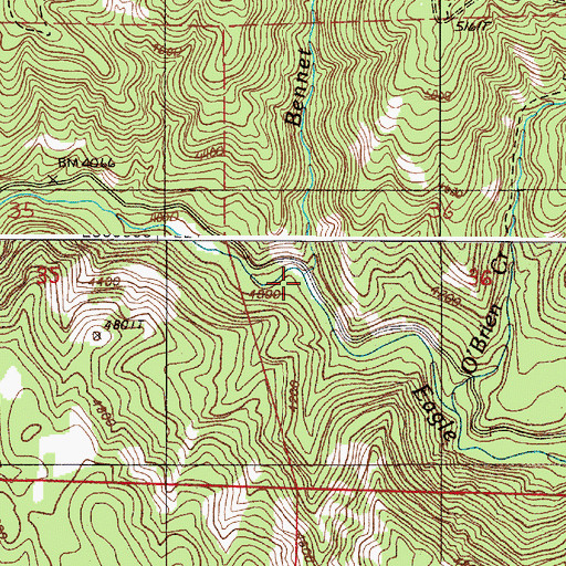 Topographic Map of Bennett Creek, OR